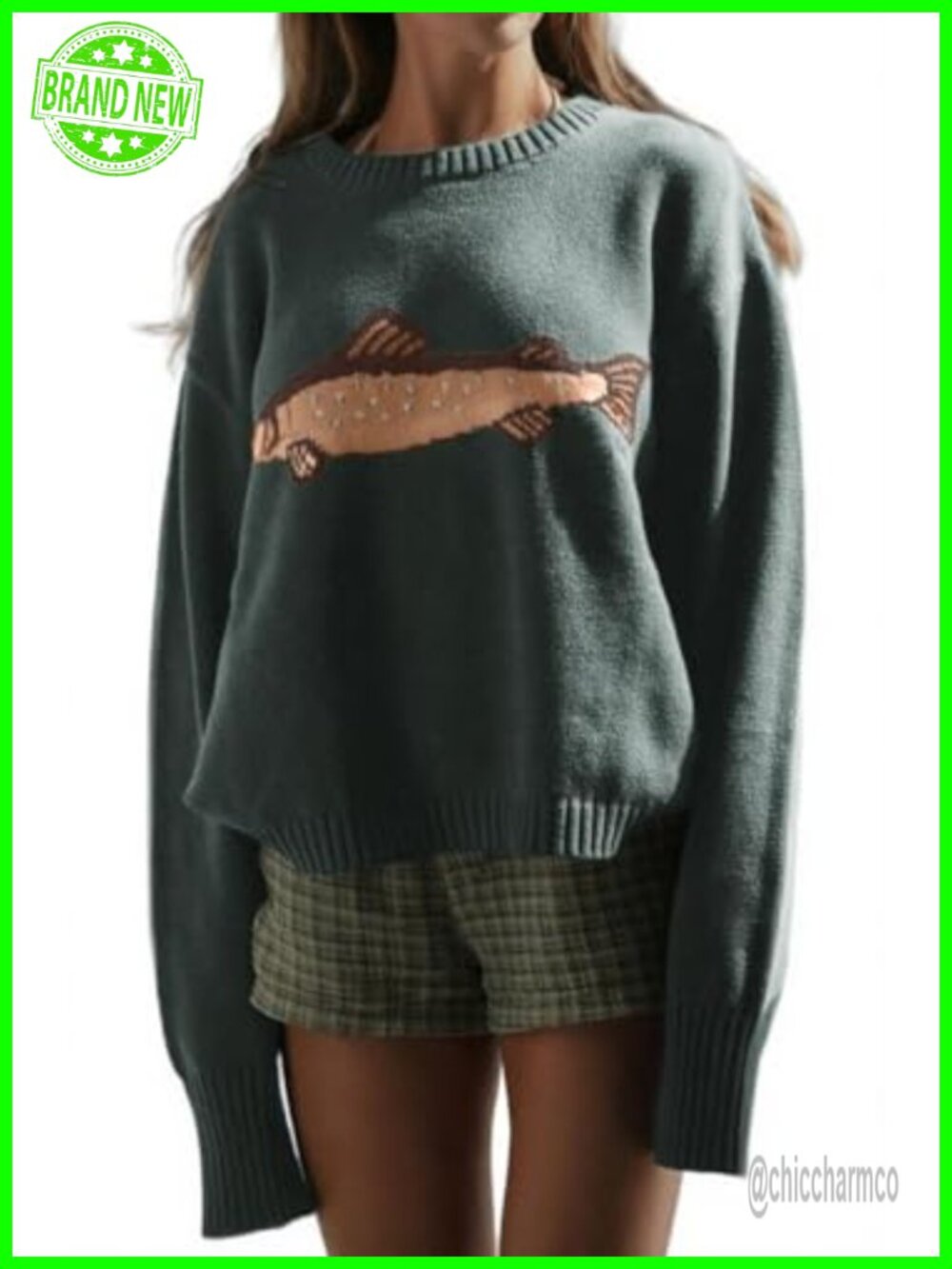 Oversized Rib Knit Crew Neck Pullover Sweater Drop Shoulder